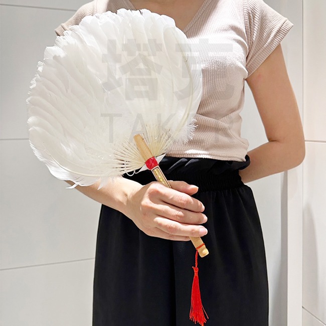 白鷺扇 (大號) 羽毛扇 手扇 表演扇 宮庭扇 古典扇 工藝扇 鵝毛扇 孔明扇 八卦扇 祭祀扇【M77000402】-細節圖4