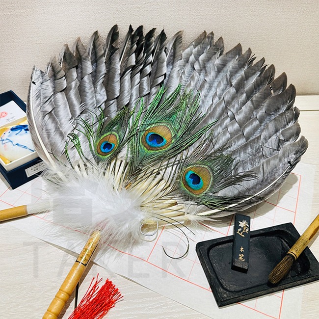 孔雀羽毛扇 手扇 表演扇 羽毛扇 孔明扇 宮庭扇 古典扇 工藝扇 鵝毛扇 八卦扇【M77000501】-細節圖3