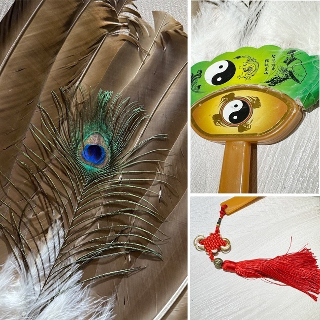蒼鷹雕毛扇 羽毛扇 手工扇 表演扇 宮庭扇 古典扇 工藝扇 鵝毛扇 孔明扇 八卦扇 祭祀扇【M77000701】-細節圖4