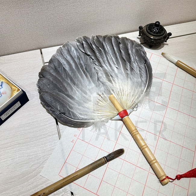 灰鷺扇 手工扇 羽毛扇 表演扇 宮庭扇 古典扇 工藝扇 鵝毛扇 孔明扇 八卦扇 祭祀扇【M77001001】-細節圖3