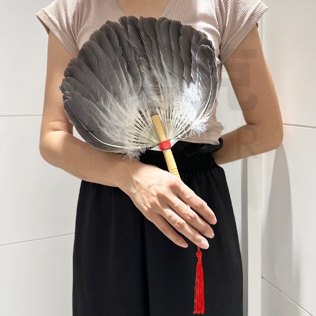 灰鷺扇 手工扇 羽毛扇 表演扇 宮庭扇 古典扇 工藝扇 鵝毛扇 孔明扇 八卦扇 祭祀扇【M77001001】-細節圖4