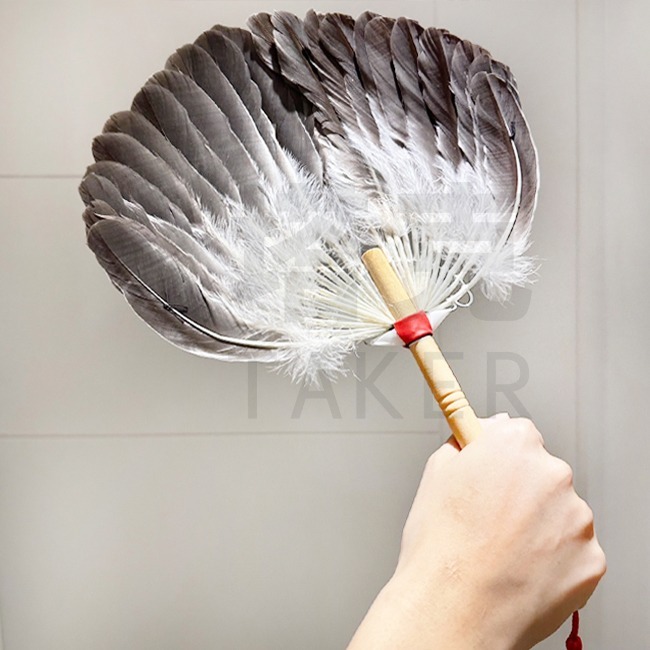 灰鷺扇 手工扇 羽毛扇 表演扇 宮庭扇 古典扇 工藝扇 鵝毛扇 孔明扇 八卦扇 祭祀扇【M77001001】-細節圖5