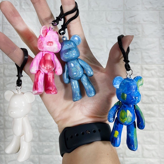 DIY 流體熊 (3色+1筆) 鑰匙圈 暴力熊 白胚熊 小熊公仔 公主熊 材料包 美勞玩具【T11005701】-細節圖9