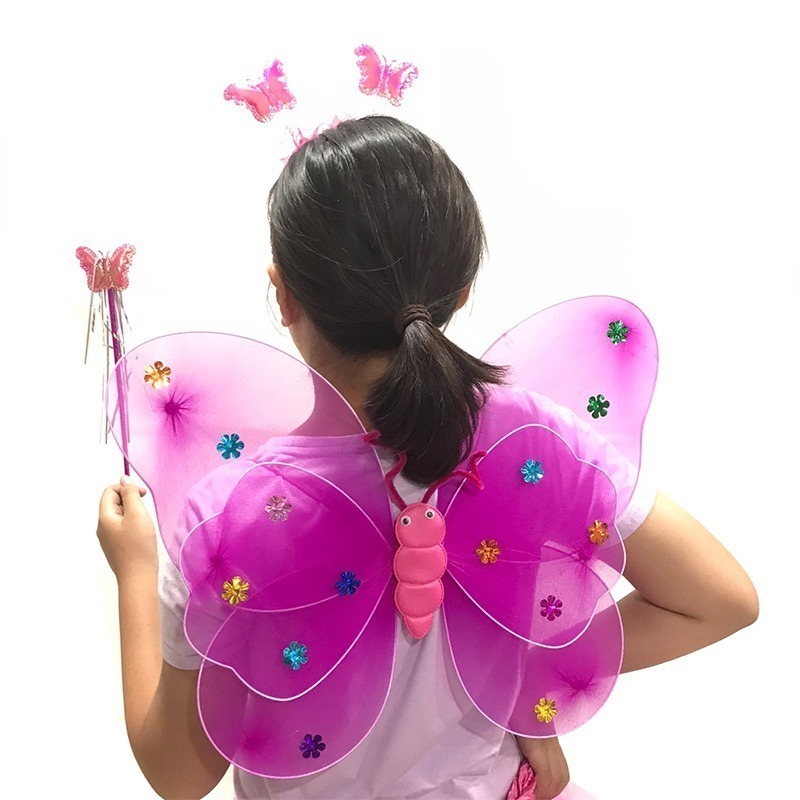 四件套 蝴蝶裝 (亮片-6色) 蝴蝶裝扮 萬聖節 昆蟲裝扮 滿天星翅膀 雙層蝴蝶翅膀 兒童節 舞會表演【P220002】-細節圖6