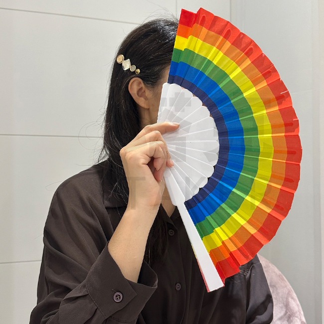 彩虹扇 紙扇 折扇 彩色扇 舞蹈扇 工藝扇 表演扇 宮廷扇 跳舞扇 手工扇 遊行 擺飾【P550032】-細節圖5