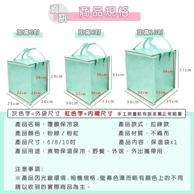 覆膜 不織布 保溫袋 (馬卡龍色-拉鍊款) 保冷袋 便當袋 防潑水 飲料袋 外送袋 保冰袋 鋁箔保溫袋【S33009】-細節圖3