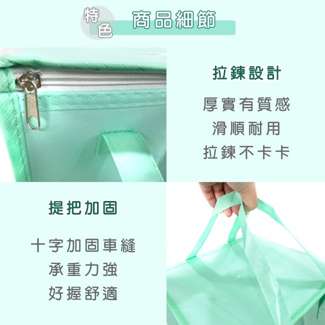 覆膜 不織布 保溫袋 (馬卡龍色-拉鍊款) 保冷袋 便當袋 防潑水 飲料袋 外送袋 保冰袋 鋁箔保溫袋【S33009】-細節圖6