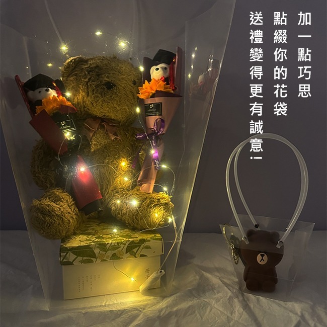 植物提袋 花袋 PP透明 梯形 花束包裝袋 (頂大/頂小) 防水袋 花藝袋 鮮花袋 盆栽袋【S330130】-細節圖6