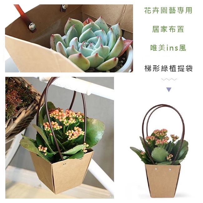 覆膜防水 牛皮紙 鮮花袋 (梯形) 紙袋 手提袋 禮品袋 盆栽袋 綠植袋 環保袋 紙袋 網紅袋【S330131】-細節圖8
