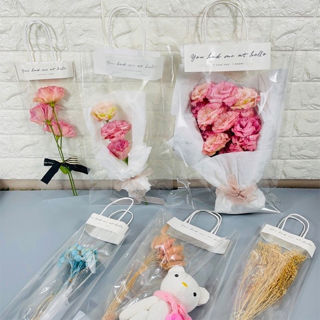 DIY 花袋 (10入組) 手提袋 網紅袋 透明袋 插花袋 乾燥花 包裝袋 花藝 母親節 情人節【S330141】-細節圖9