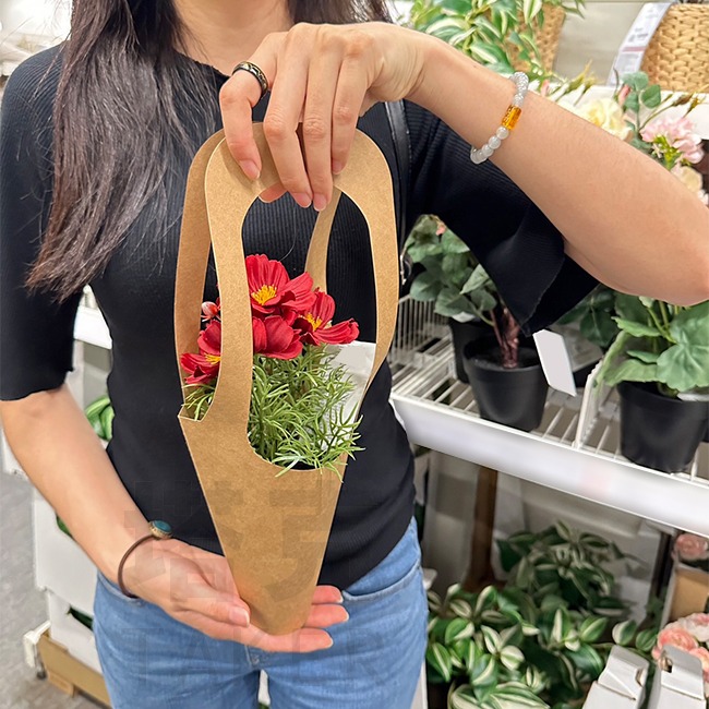 花袋 牛皮花束袋 紙花袋 手提紙袋 (鏤空) 盆栽 鮮花袋 包裝袋 綠植 盆栽袋 花藝袋 花店包材【S770006】-細節圖5