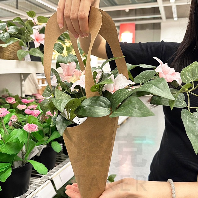 花袋 牛皮花束袋 紙花袋 手提紙袋 (鏤空) 盆栽 鮮花袋 包裝袋 綠植 盆栽袋 花藝袋 花店包材【S770006】-細節圖6