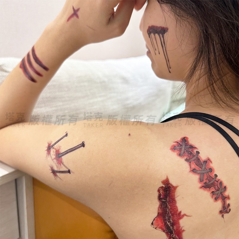 血腥傷疤 萬聖節 紋身貼 (全6款) 傷口紋身 假傷口 臉貼 刺青貼 紋身貼紙 假傷疤 Cos【W11005501】-細節圖5