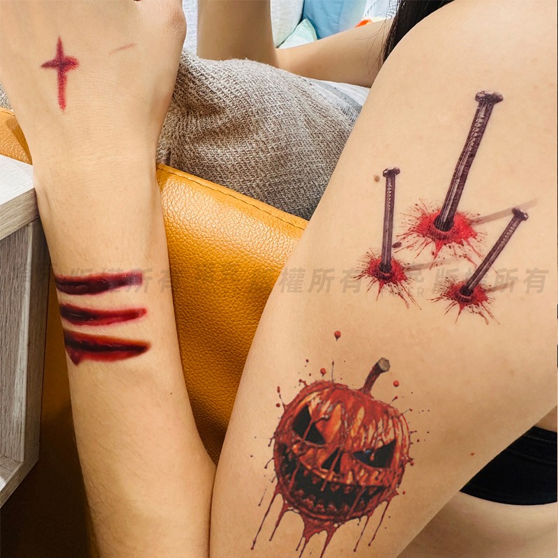血腥傷疤 萬聖節 紋身貼 (全6款) 傷口紋身 假傷口 臉貼 刺青貼 紋身貼紙 假傷疤 Cos【W11005501】-細節圖6