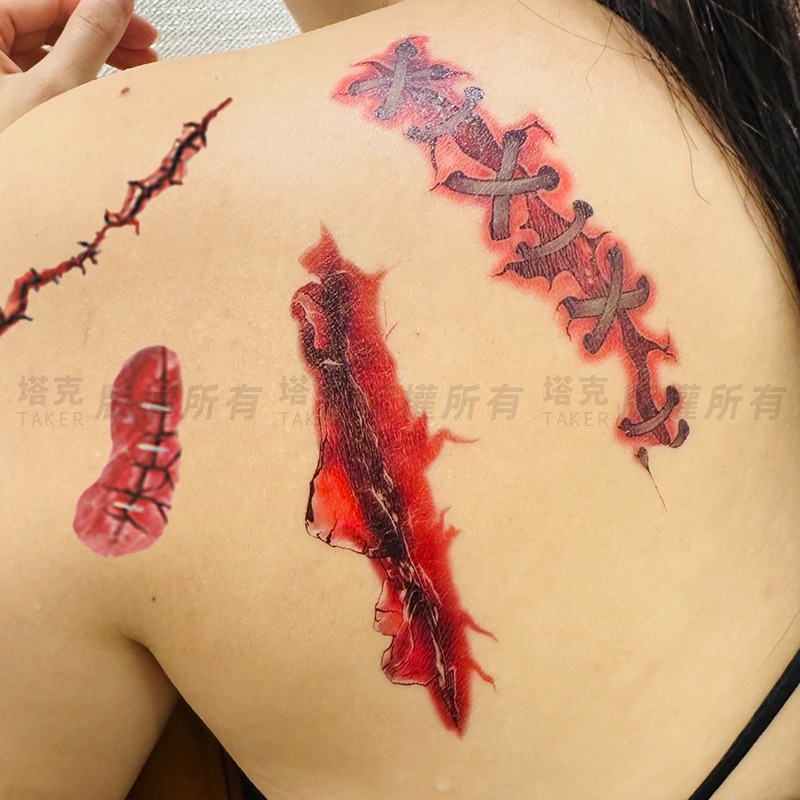 血腥傷疤 萬聖節 紋身貼 (全6款) 傷口紋身 假傷口 臉貼 刺青貼 紋身貼紙 假傷疤 Cos【W11005501】-細節圖7