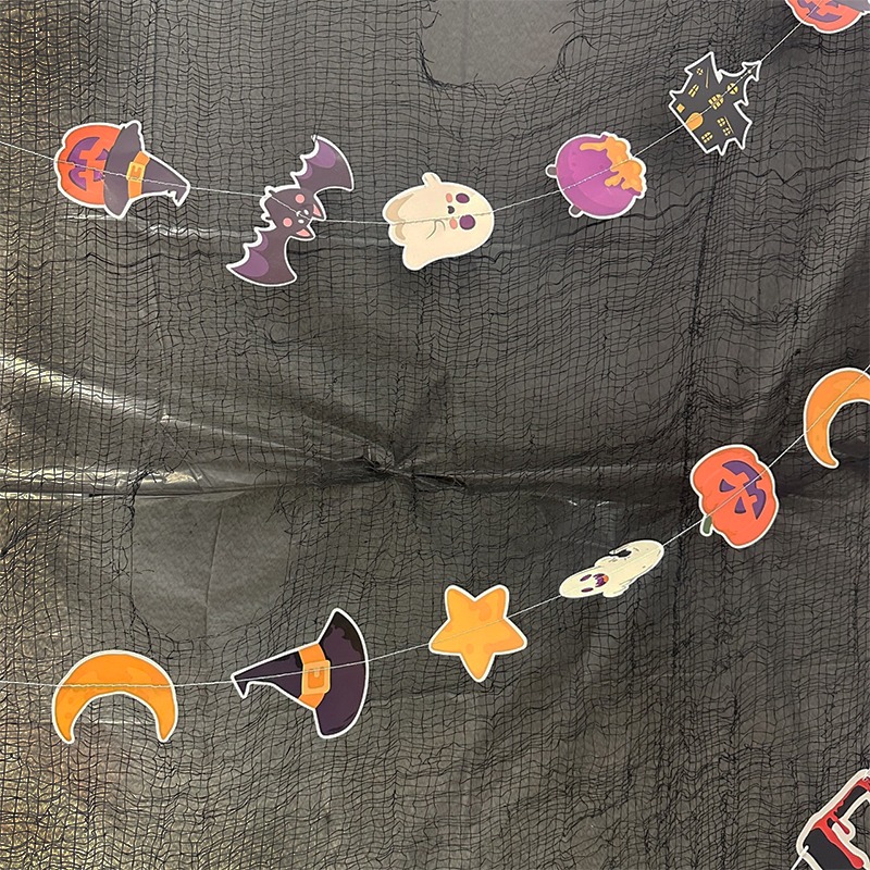 萬聖節 紙串 卡通掛旗 紙片拉旗 (18片-2款) 旗幟 紙花串 鬼屋 派對 居家 布置 裝飾【W440089】-細節圖5