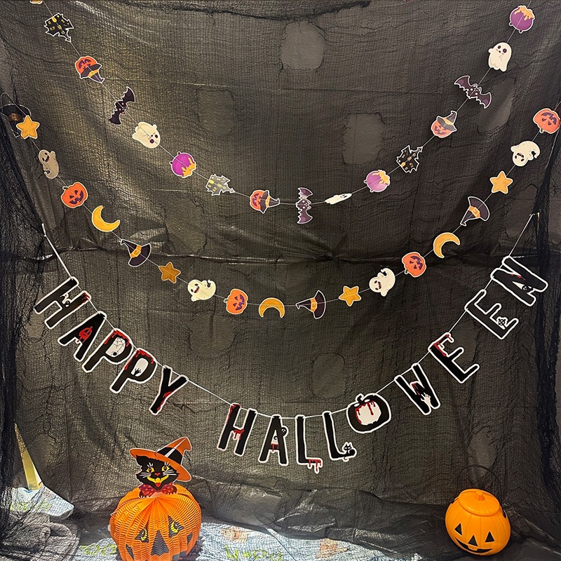 萬聖節 紙串 卡通掛旗 紙片拉旗 (18片-2款) 旗幟 紙花串 鬼屋 派對 居家 布置 裝飾【W440089】-細節圖6