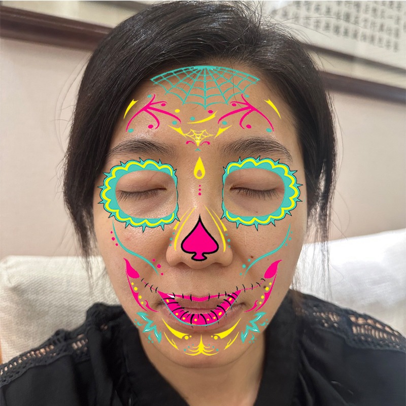 彩色臉譜 萬聖節 紋身貼 (霓虹臉貼) 防水貼 原住民貼 墨西哥亡靈節 骷髏頭 紋身貼紙 COS【W110056】-細節圖6