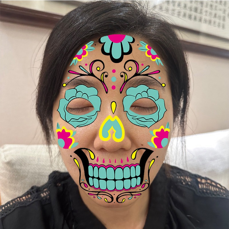 彩色臉譜 萬聖節 紋身貼 (霓虹臉貼) 防水貼 原住民貼 墨西哥亡靈節 骷髏頭 紋身貼紙 COS【W110056】-細節圖7