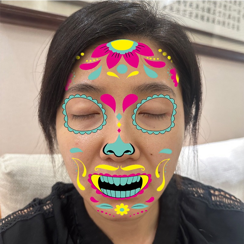 彩色臉譜 萬聖節 紋身貼 (霓虹臉貼) 防水貼 原住民貼 墨西哥亡靈節 骷髏頭 紋身貼紙 COS【W110056】-細節圖8