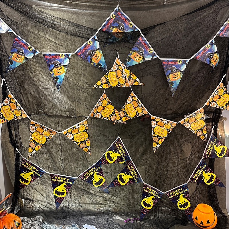 萬聖節 三角拉旗 掛旗 (卡通5款-10面) 2.4米 掛繩 旗幟 紙旗 派對 布置 裝飾 掛飾【W440022】-細節圖4