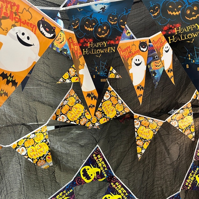 萬聖節 三角拉旗 掛旗 (卡通5款-10面) 2.4米 掛繩 旗幟 紙旗 派對 布置 裝飾 掛飾【W440022】-細節圖6