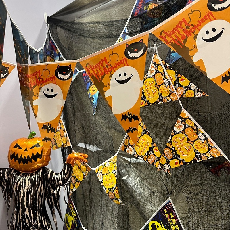 萬聖節 三角拉旗 掛旗 (卡通5款-10面) 2.4米 掛繩 旗幟 紙旗 派對 布置 裝飾 掛飾【W440022】-細節圖7