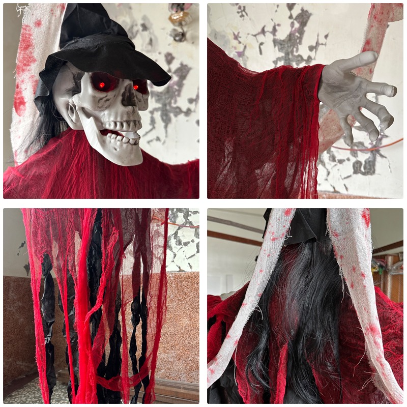 萬聖節 紅衣骷髏掛鬼 聲控 鬼怪 吊鬼 200cm 巫婆鬼 骷髏頭 逃脫遊戲 鬼屋布置 恐怖裝飾【W440103】-細節圖4