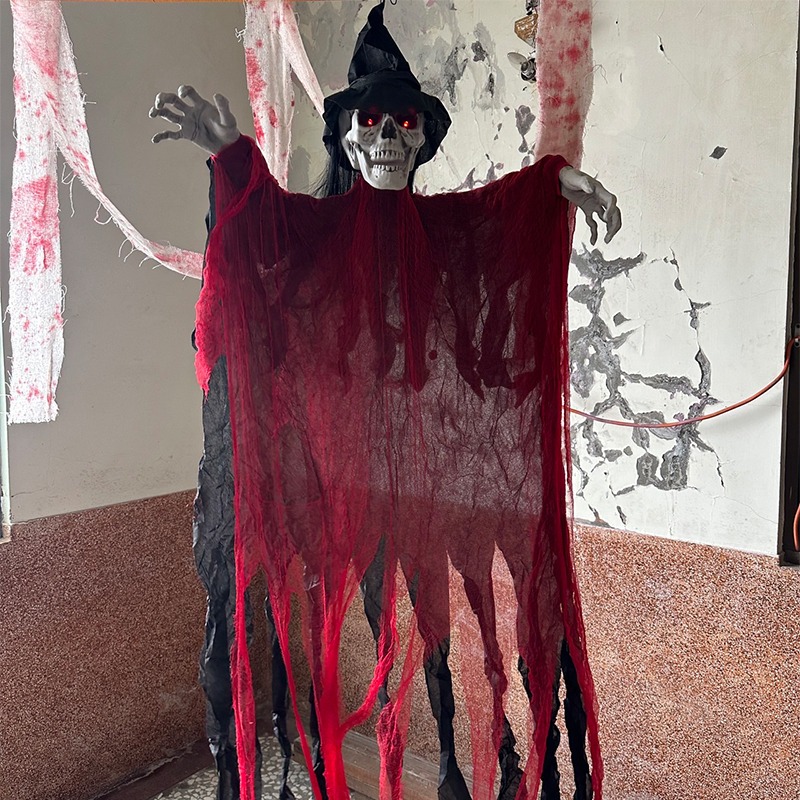萬聖節 紅衣骷髏掛鬼 聲控 鬼怪 吊鬼 200cm 巫婆鬼 骷髏頭 逃脫遊戲 鬼屋布置 恐怖裝飾【W440103】-細節圖5