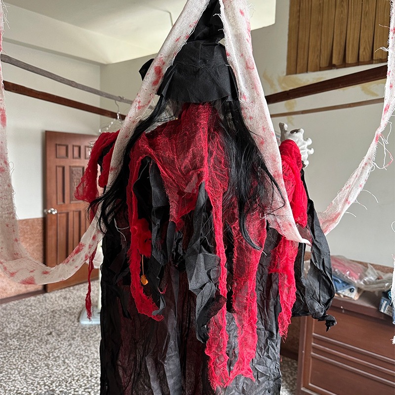 萬聖節 紅衣骷髏掛鬼 聲控 鬼怪 吊鬼 200cm 巫婆鬼 骷髏頭 逃脫遊戲 鬼屋布置 恐怖裝飾【W440103】-細節圖6