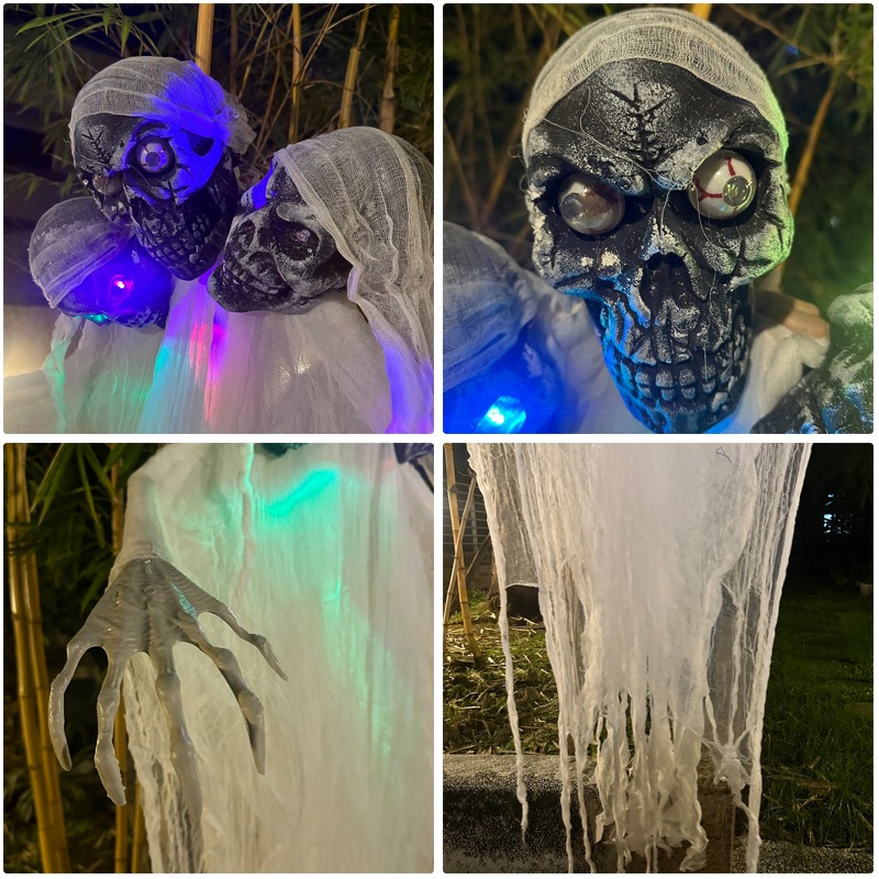 三頭骷髏掛鬼 聲控 鬼怪 三頭吊鬼 200cm 萬聖節 骷髏頭 逃脫遊戲 鬼屋布置 恐怖裝飾【W440021】-細節圖4