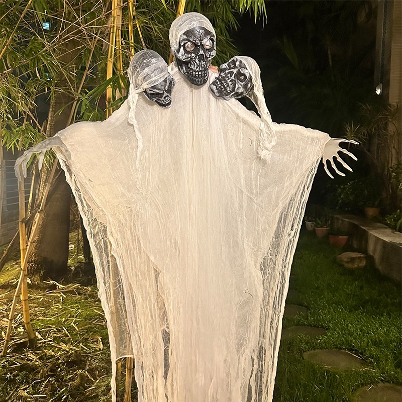 三頭骷髏掛鬼 聲控 鬼怪 三頭吊鬼 200cm 萬聖節 骷髏頭 逃脫遊戲 鬼屋布置 恐怖裝飾【W440021】-細節圖5