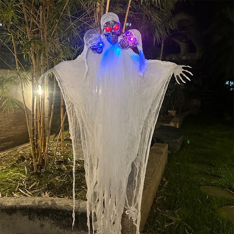 三頭骷髏掛鬼 聲控 鬼怪 三頭吊鬼 200cm 萬聖節 骷髏頭 逃脫遊戲 鬼屋布置 恐怖裝飾【W440021】-細節圖6
