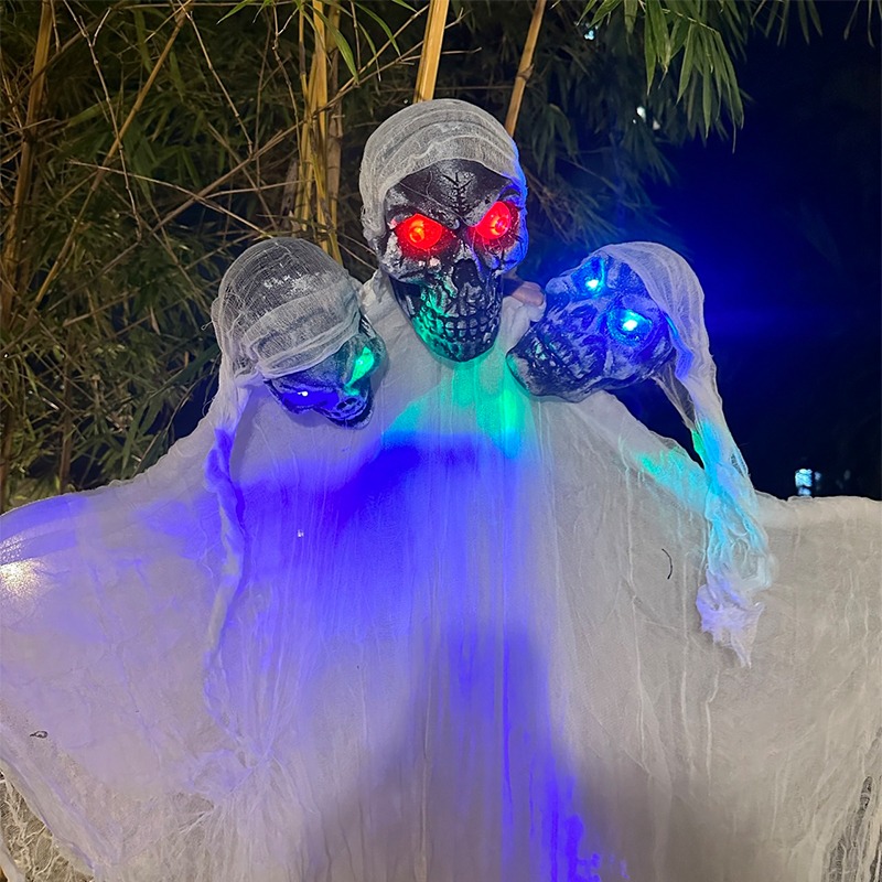 三頭骷髏掛鬼 聲控 鬼怪 三頭吊鬼 200cm 萬聖節 骷髏頭 逃脫遊戲 鬼屋布置 恐怖裝飾【W440021】-細節圖7