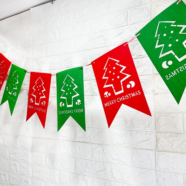 聖誕節 (鏤空聖誕樹) 3米8面旗 掛旗 拉旗 不織布旗幟 旗子串 聖誕樹 派對 居家 布置 裝飾 掛飾 吊飾-細節圖4