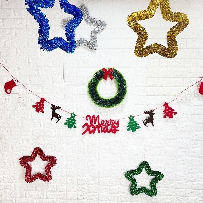 金蔥圈吊飾 (五角星/毛條圈) 天花板掛飾 耶誕佈置 聖誕節 鐵絲環 滿天星掛飾 吊飾裝飾 聖誕樹-細節圖8