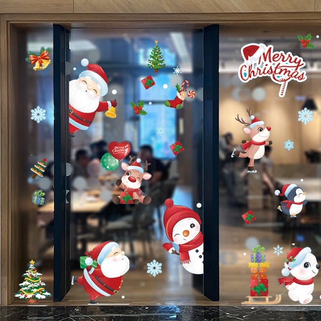 聖誕節 靜電貼 (聖誕卡通-AB款) 無痕貼 櫥窗貼 彩色貼紙 臥室壁紙 牆貼 玻璃貼 裝飾 布置【M440041】-細節圖6