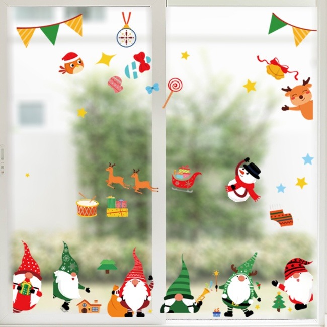 聖誕節 靜電貼 (聖誕矮人-6入裝) 卡通貼 櫥窗貼 牆壁貼 彩色貼紙 無痕貼 牆貼 玻璃貼 布置派對-細節圖5