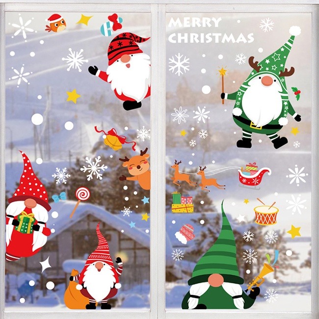 聖誕節 靜電貼 (聖誕矮人-6入裝) 卡通貼 櫥窗貼 牆壁貼 彩色貼紙 無痕貼 牆貼 玻璃貼 布置派對-細節圖7