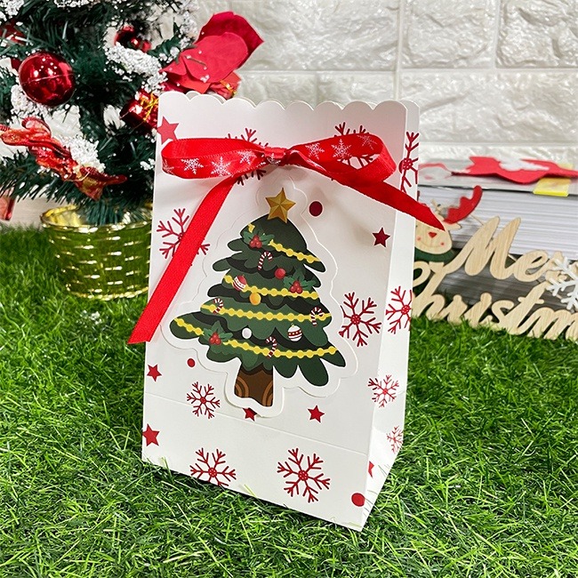 聖誕節 加厚立體袋 (4款) 蝴蝶結袋 白卡紙袋 糖果包裝 禮物盒 手作盒 糖果袋 聖誕老人 餅乾袋-細節圖5