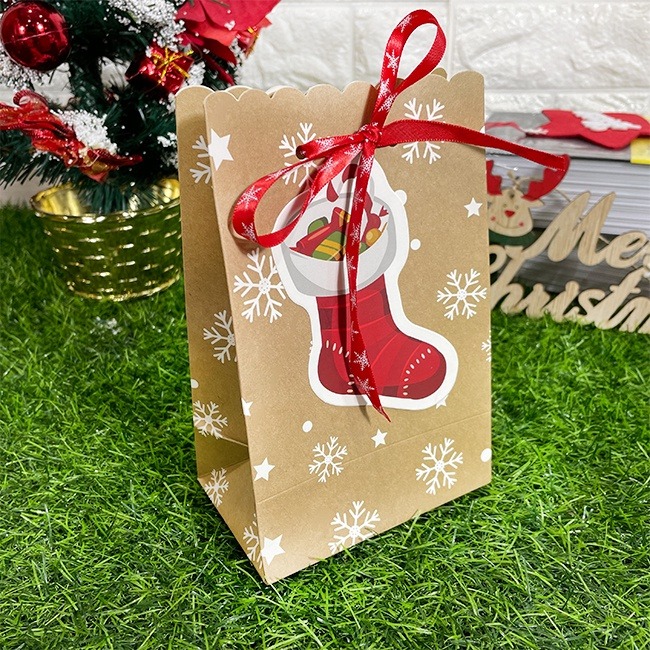 聖誕節 加厚立體袋 (4款) 蝴蝶結袋 白卡紙袋 糖果包裝 禮物盒 手作盒 糖果袋 聖誕老人 餅乾袋-細節圖6
