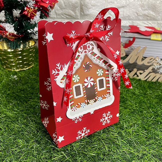 聖誕節 加厚立體袋 (4款) 蝴蝶結袋 白卡紙袋 糖果包裝 禮物盒 手作盒 糖果袋 聖誕老人 餅乾袋-細節圖7