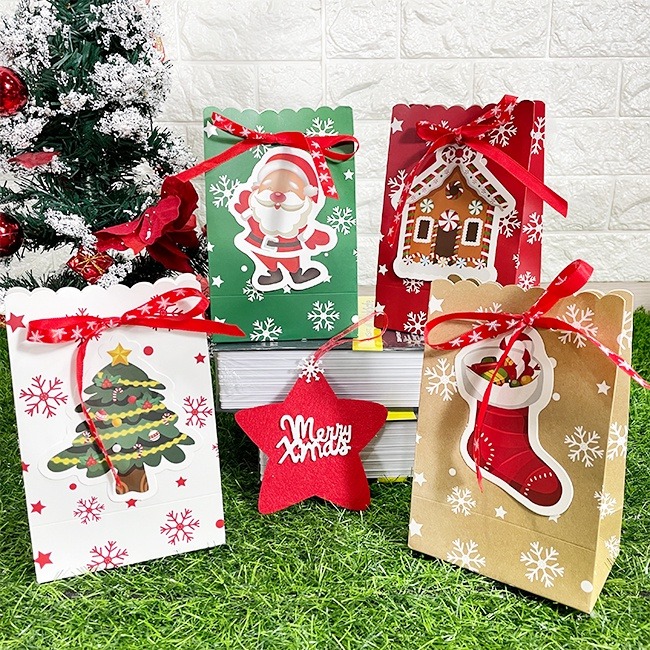 聖誕節 加厚立體袋 (4款) 蝴蝶結袋 白卡紙袋 糖果包裝 禮物盒 手作盒 糖果袋 聖誕老人 餅乾袋-細節圖8