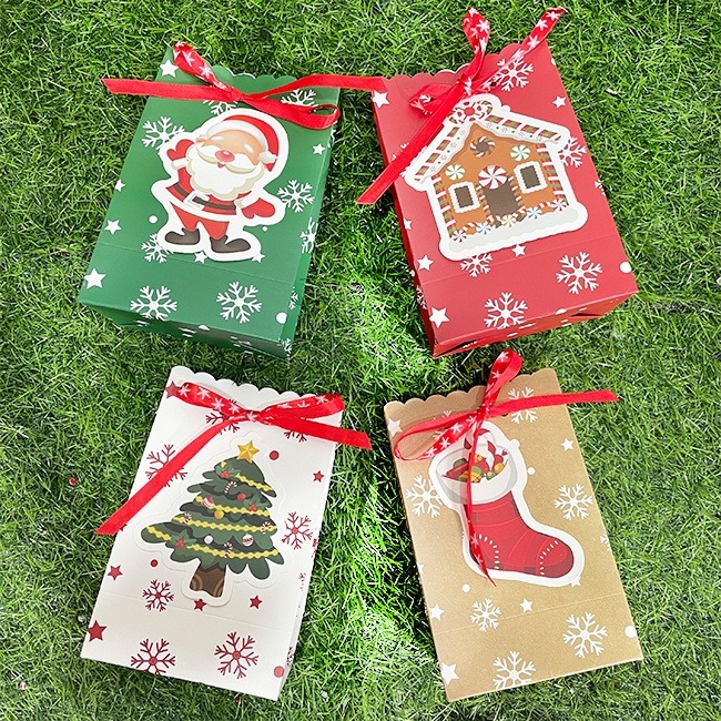 聖誕節 加厚立體袋 (4款) 蝴蝶結袋 白卡紙袋 糖果包裝 禮物盒 手作盒 糖果袋 聖誕老人 餅乾袋-細節圖9