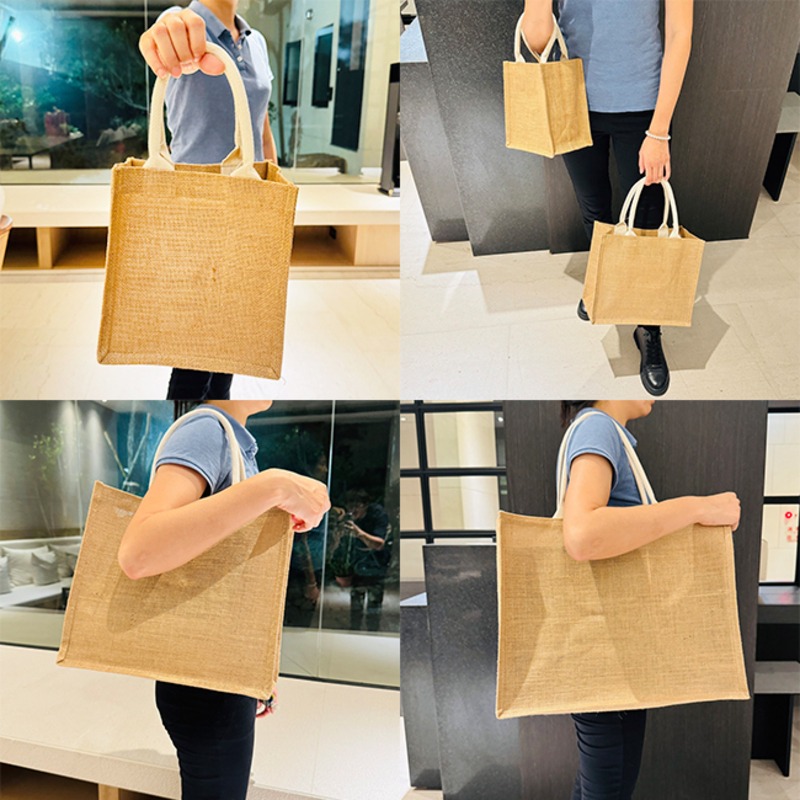 亞麻袋 覆膜 手提袋 (直款-4尺寸) 防潑水 LOGO 客製化 無印同款 環保袋 購物袋 便當袋【S330218】-細節圖7