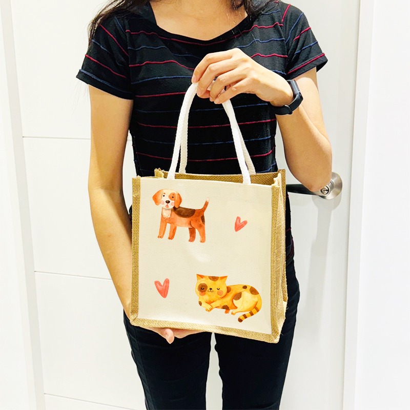 亞麻袋 覆膜 手提袋 (畫畫空白袋) 防潑水 LOGO 客製化 無印同款 環保袋 購物袋 便當袋【S330219】-細節圖7