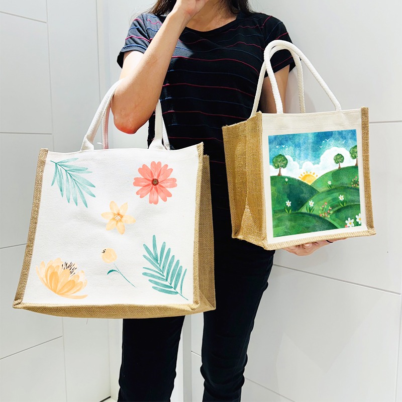 亞麻袋 覆膜 手提袋 (畫畫空白袋) 防潑水 LOGO 客製化 無印同款 環保袋 購物袋 便當袋【S330219】-細節圖8