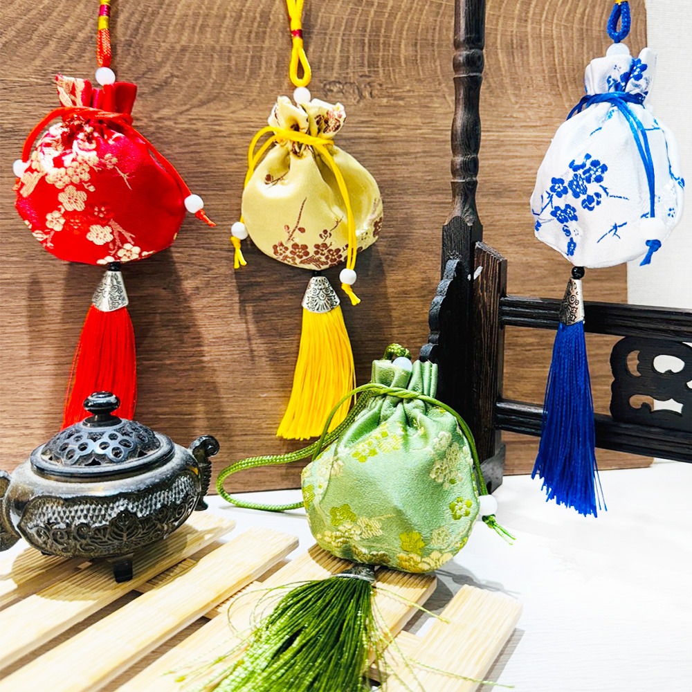 端午節 香包 流蘇香囊 (梅花袋) 古風香包 錦緞香包 刺繡錦囊 艾草 護身符 祈福 香袋【M000002】-細節圖7