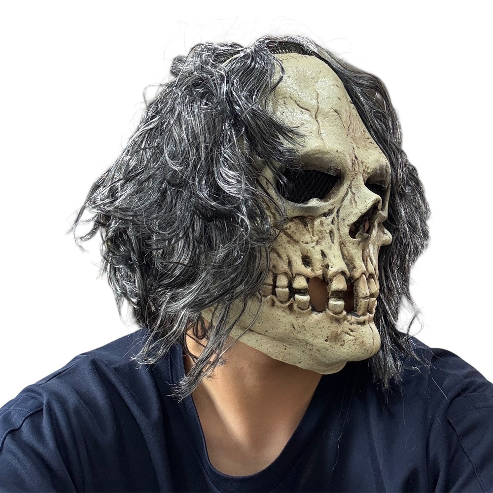 萬聖節 乳膠面具 骷髏頭套 乳膠頭套 面罩 骷髏面具 披髮骷髏 假髮 派對變裝 表演道具【A77013201】-細節圖5
