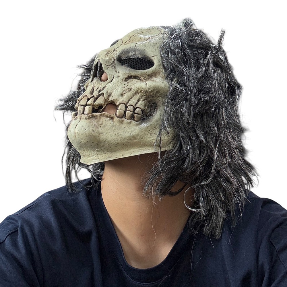 萬聖節 乳膠面具 骷髏頭套 乳膠頭套 面罩 骷髏面具 披髮骷髏 假髮 派對變裝 表演道具【A77013201】-細節圖6